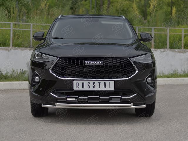 Защита RusStal переднего бампера d42 секции-d42 дуга для Haval F7x 1.5 4WD 2019-2022. Артикул HF7XZ-003834