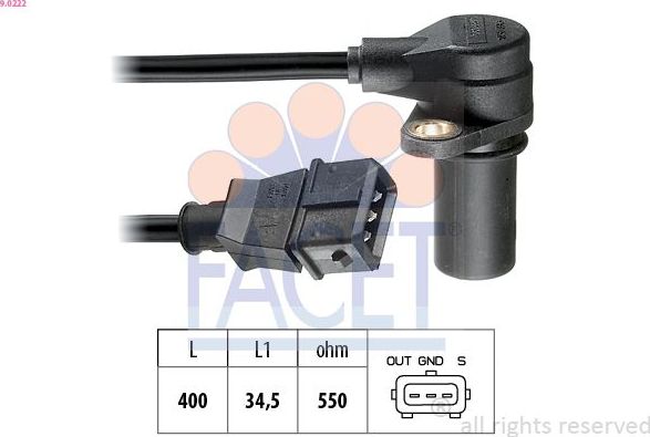 Датчик положения коленвала Facet Made in Italy - OE Equivalent для Fiat Coupe 1996-2000. Артикул 9.0222