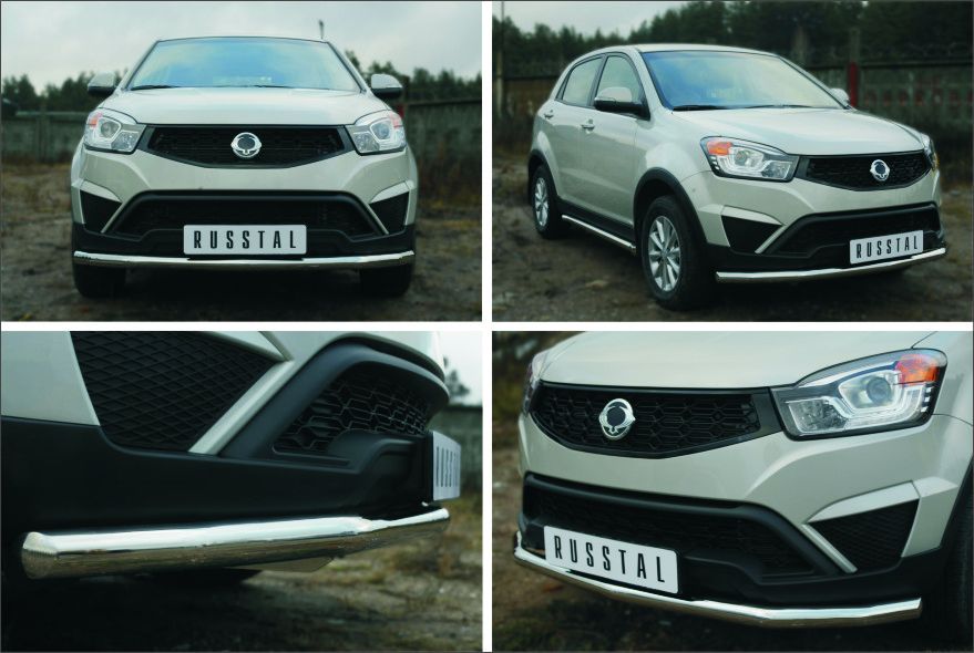 Защита RusStal переднего бампера d63 (секции) для SsangYong Actyon II 2014-2026. Артикул SYAZ-001972