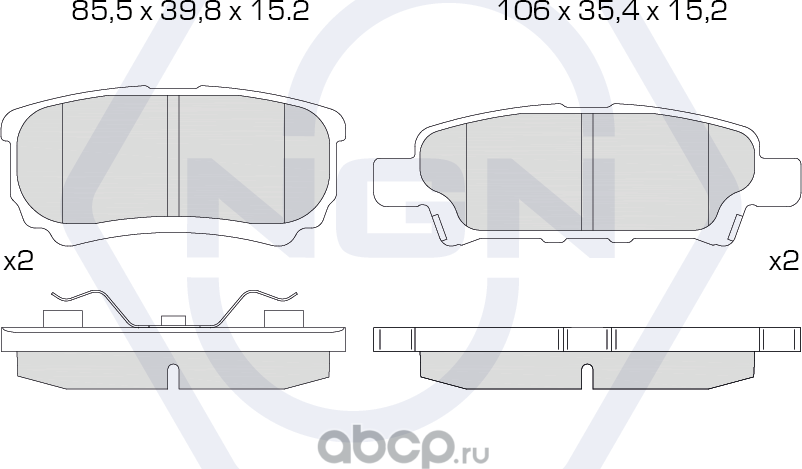 Колодки тормозные керамические, задние (NGN). Артикул 3501678