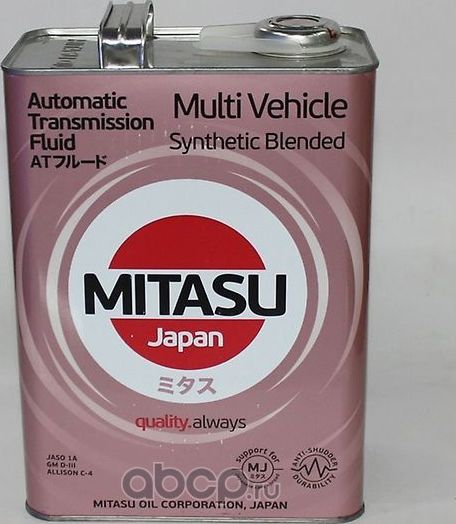 Жидкость п/синтетическая для АКПП MITASU MULTI VEHICLE ATF Synthetic Blended 4л. Артикул MJ3234
