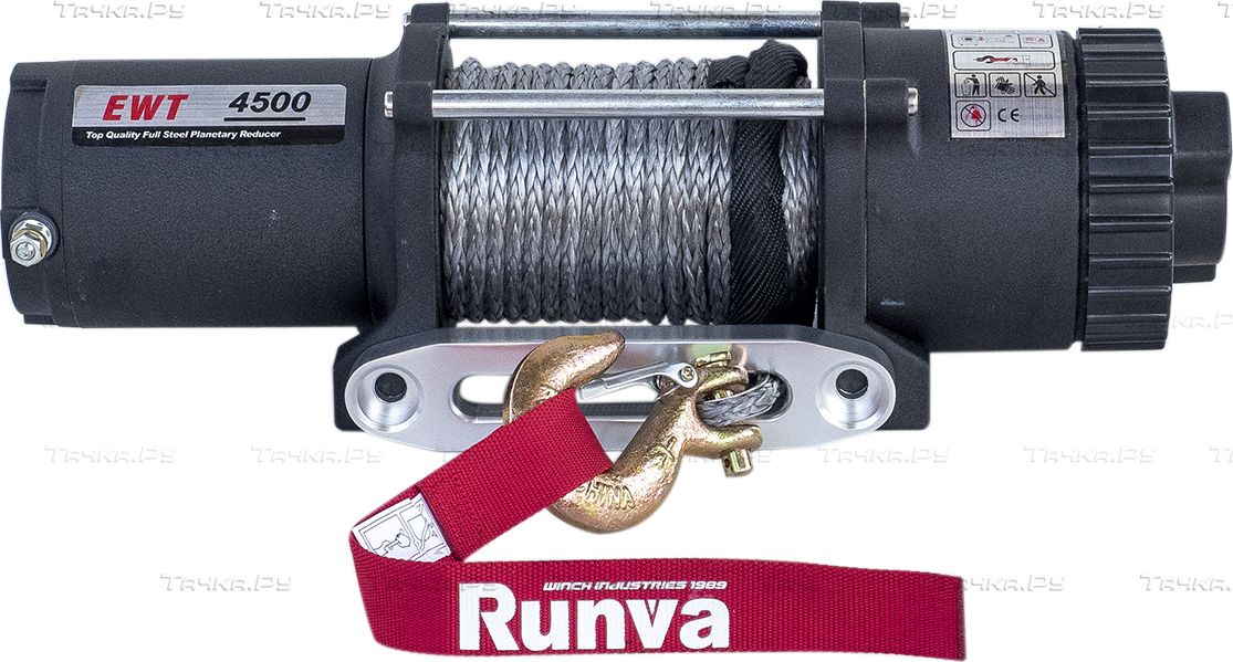 Лебёдка электрическая 12V Runva 4500A lbs 2041 кг для квадроцикла (синтетический трос). Артикул EWT4500ASR