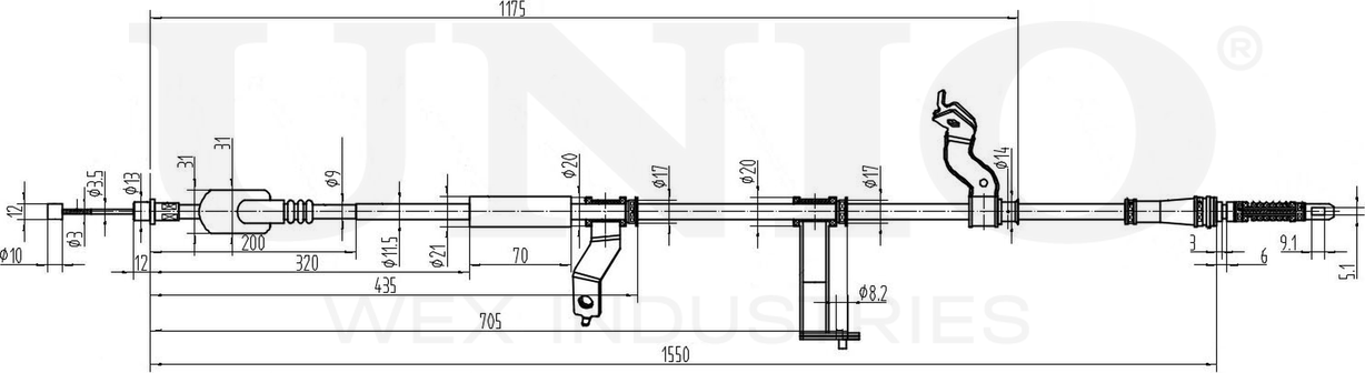 Трос ручного тормоза (Unio). Артикул CAB-60024
