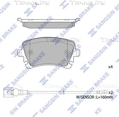 Тормозные колодки Sangsin Hi-Q задние для Audi S4 III (B7) 2004-2009. Артикул SP1818