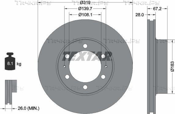 Тормозной диск Textar Pro передний для Toyota Hilux VIII 2018-2026. Артикул 92230403
