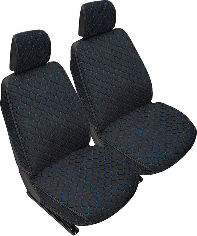 Накидки универсальные Rezkon Алькантара с боковой защитой на передние сидения, цвет Черный/Синие соты. Артикул 8103251130