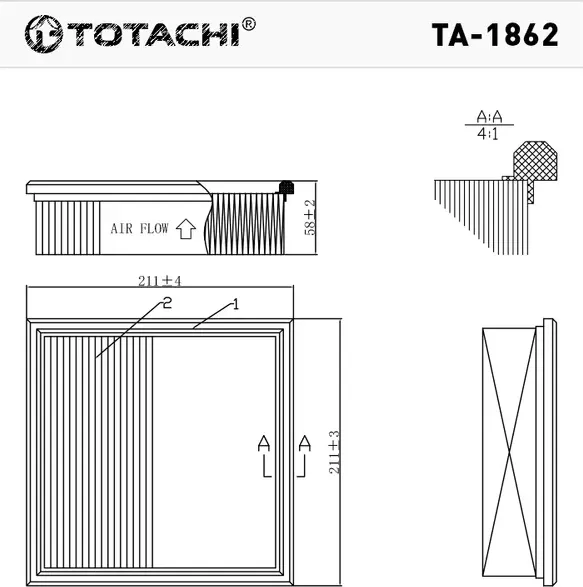 Фильтр воздушный TOTACHI TA-1862 2108-0110-901 MANN C 22 117 Totachi. Артикул TA1862