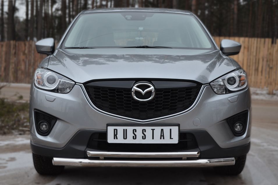 Защита RusStal переднего бампера d63 (секции) d42 (дуга) для Mazda CX-5 I 2011-2017. Артикул M5Z-001135