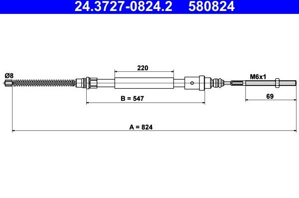 Трос ручника (тросик ручного тормоза) ATE. Артикул 24.3727-0824.2