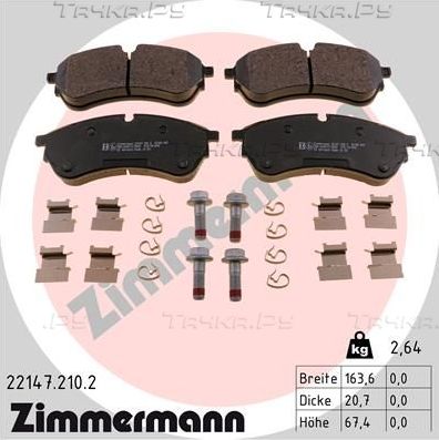 Тормозные колодки Zimmermann передние/задние для MAN TGE 2016-2026. Артикул 22147.210.2