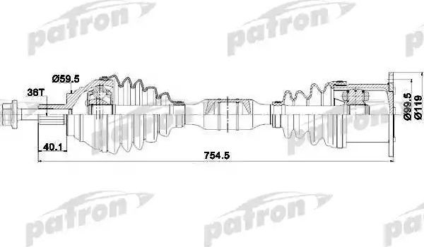 Полуось (привод в сборе, приводной вал) Patron. Артикул PDS0254