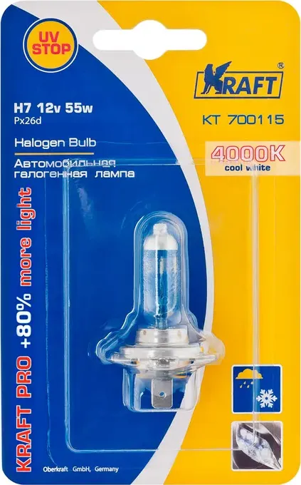 Автолампа H7 12v 55w(PX26d)KraftPro +80%more light. Артикул KT700115