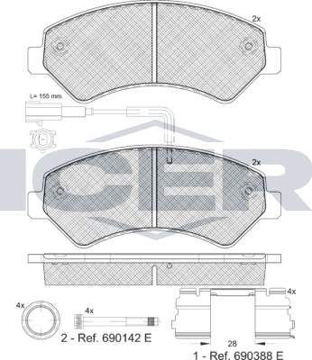 Тормозные колодки Icer передние для Fiat Ducato III 2006-2026. Артикул 141836-201