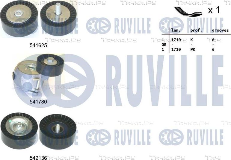 Приводной ремень поликлиновой с роликами (комплект) Ruville. Артикул 570142