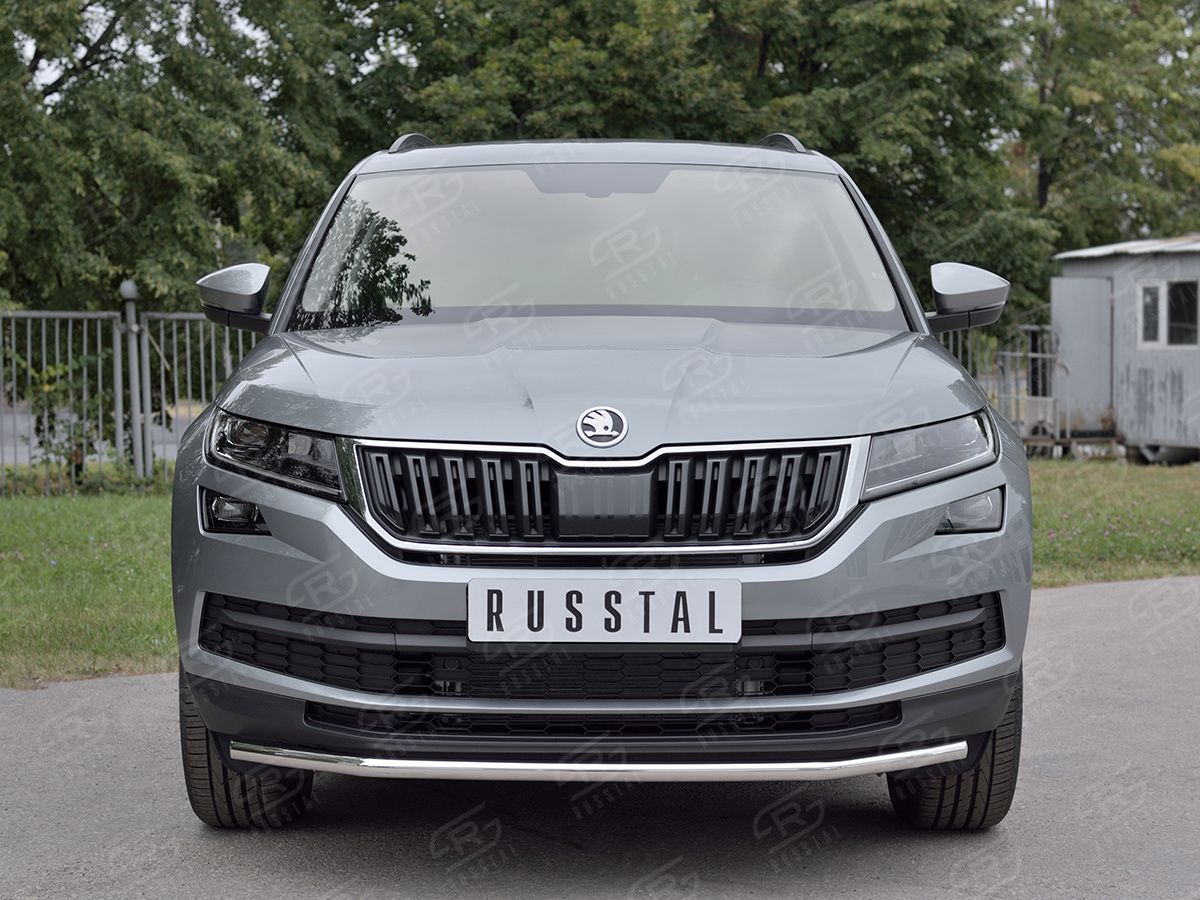 Защита RusStal переднего бампера d42 секции для Skoda Kodiaq 2017-2026. Артикул SKKZ-002766