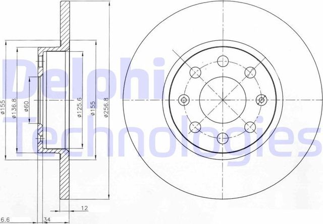 Тормозной диск Delphi передний для Fiat Grande Punto 2005-2012. Артикул BG4155