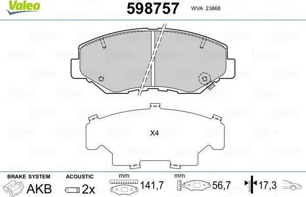Тормозные колодки Valeo. Артикул 598757
