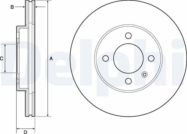 Тормозной диск Delphi передний для SEAT Inca I 1995-2003. Артикул BG2455
