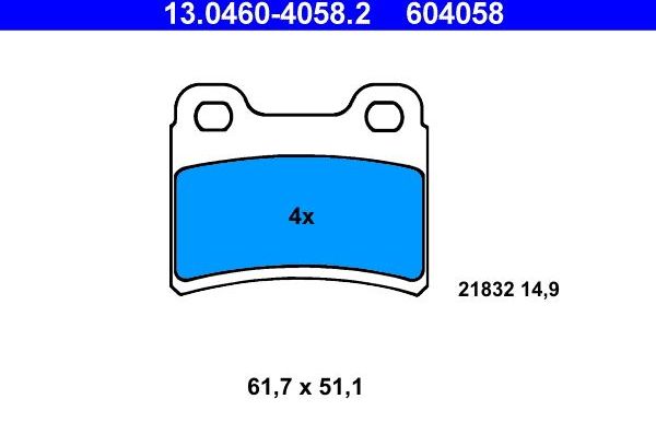Тормозные колодки ATE задние для Ford Escort V 1990-2000. Артикул 13.0460-4058.2