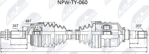 Полуось (привод в сборе, приводной вал) NTY левая для Toyota Avensis II 2003-2008. Артикул NPW-TY-060