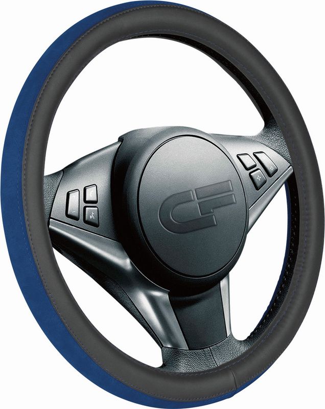 Оплётка на руль CarFashion Flip (размер M, экокожа, цвет ЧЕРНЫЙ/СИНИЙ/СИНИЙ). Артикул 31317