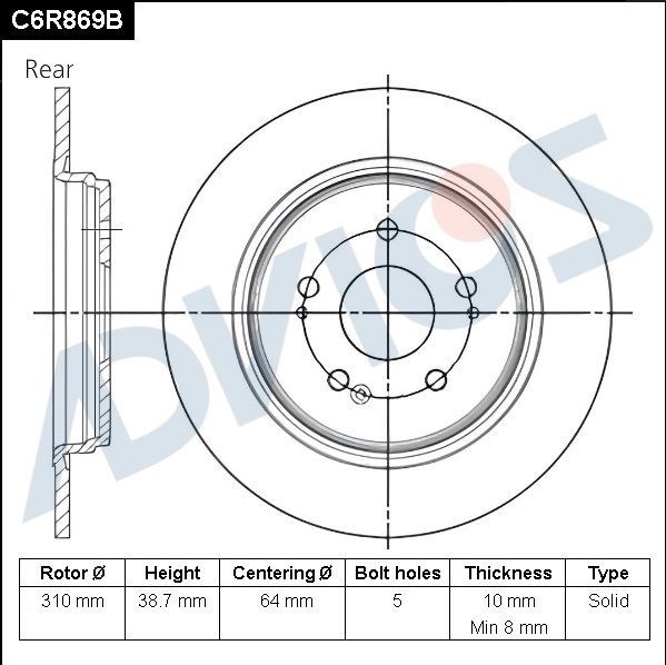 Тормозной диск Advics задний для Honda CR-V V 2016-2026. Артикул C6R869B