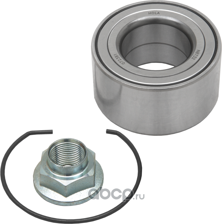 Подшипник ступицы, комплект, передней, подшипник, стопорное кольцо, гайка, HYUNDAI Solaris I 2014- (Hola). Артикул NB732