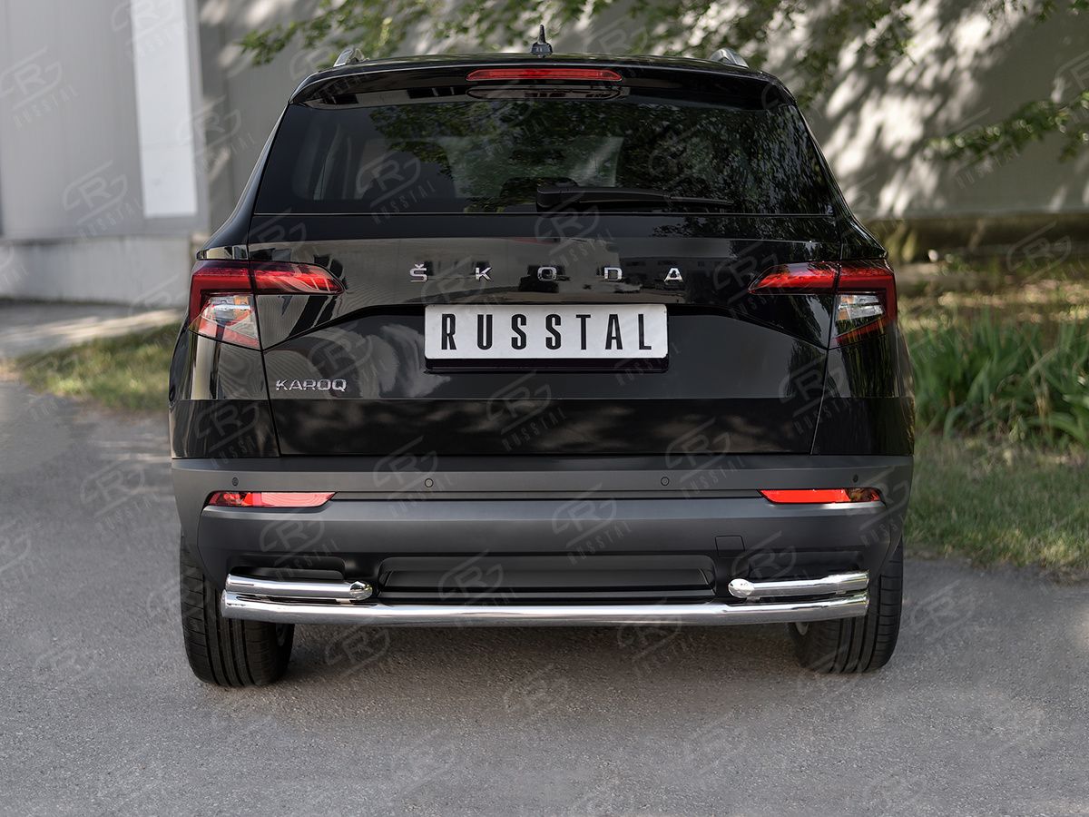 Защита RusStal заднего бампера d63 (секции) d42 (уголки) для Skoda Karoq 2020-2026. Артикул SKKZ-003447