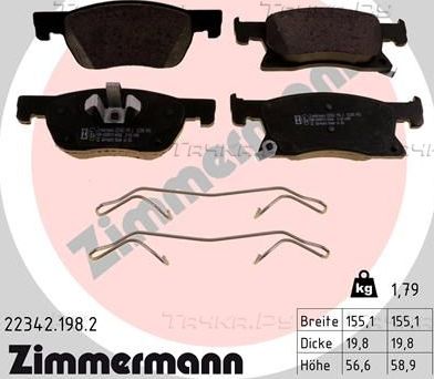 Тормозные колодки Zimmermann передние для Opel Astra K 2015-2026. Артикул 22342.198.2