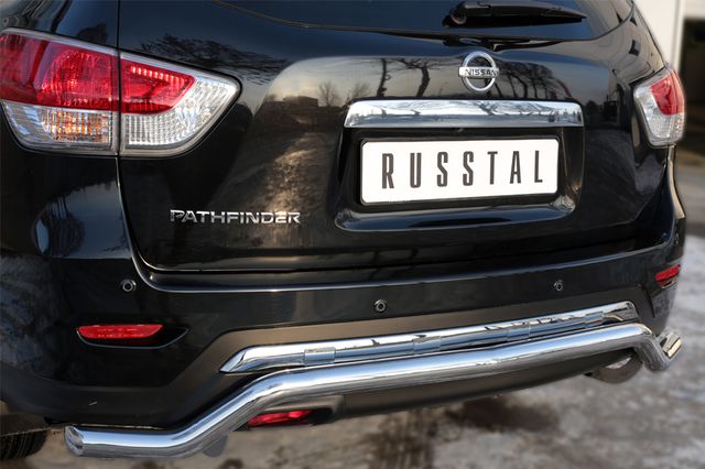 Защита RusStal заднего бампера d63 (волна) для Nissan Pathfinder R52 2014-2024. Артикул NPZ-002027