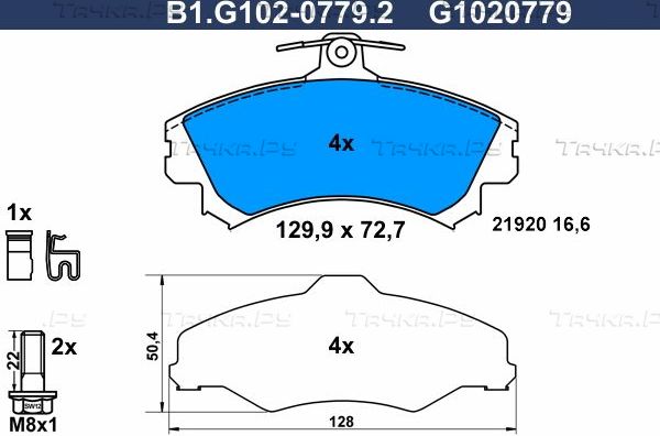 Тормозные колодки Galfer передние для Smart Forfour I (W454) 2004-2006. Артикул B1.G102-0779.2