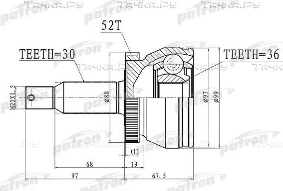Шрус наружный (граната) Patron для Hyundai Santa Fe II 2006-2012. Артикул PCV3072