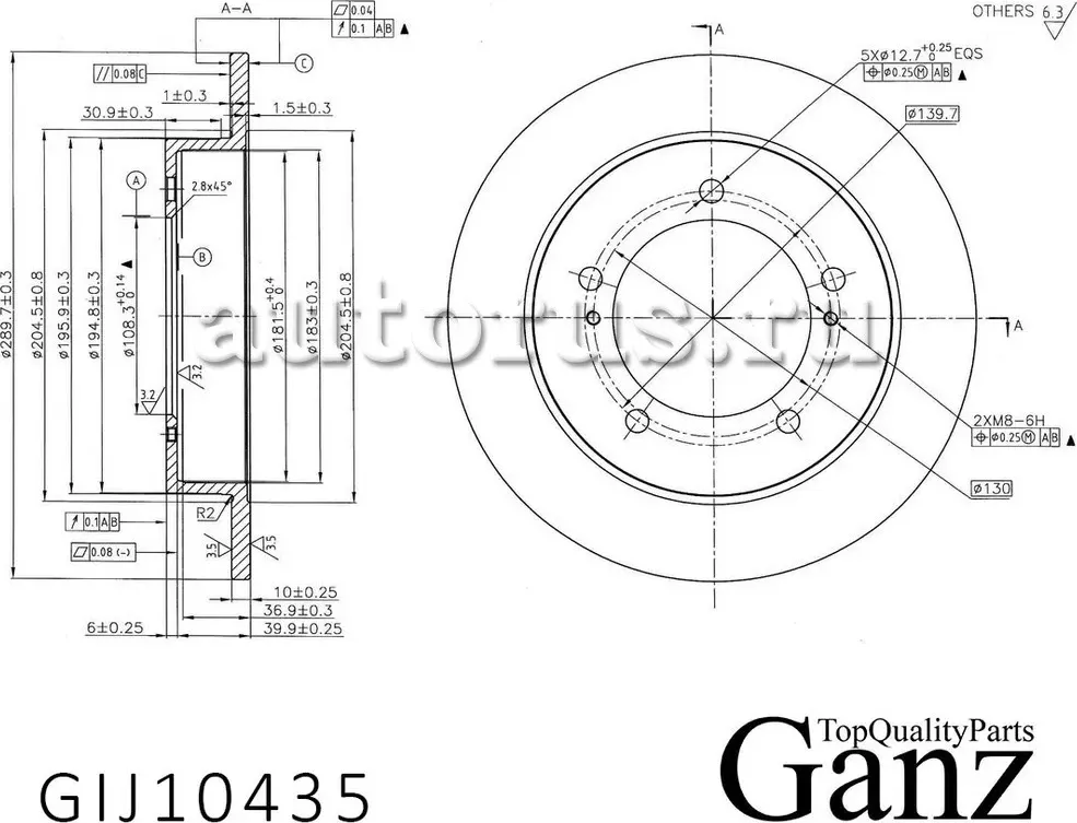 Диск тормозной передний с покрытием для SUZUKI Jimny/Samurai/Vitara (88-) GANZ GIJ10435 Ganz. Артикул GIJ10435