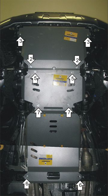 Защита алюминиевая Мотодор для картера, переднего дифференциала, КПП, радиатора Toyota Lаnd Cruiser 200 (V - 4.5, 4.6, 4.7 бенз. и диз.) 2007-2021. Артикул 32522