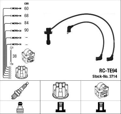 Высоковольтные провода (провода зажигания) (комплект) NGK для Toyota Celica II (A40, A50) 1977-1981. Артикул 3714