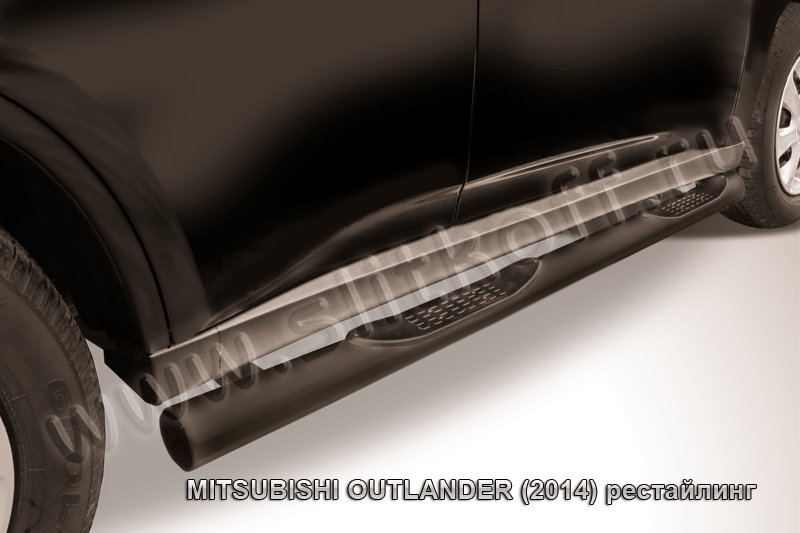 Пороги Slitkoff труба d76 с проступями ЧЕРНЫЕ матовые для Mitsubishi Outlander III 2014-2015. Артикул MOUT14-005B