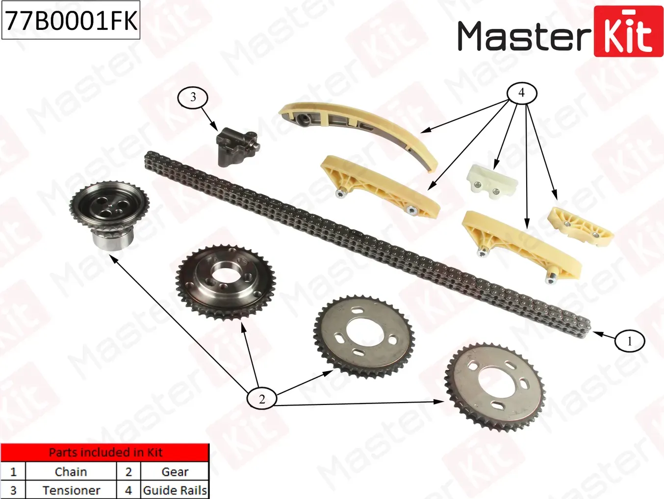77B0001FK Комплект цепи ГРМ FORD Transit 2.4D D2FE Duratorq 00-06 (Master KIT) Master KIT. Артикул 77b0001fk