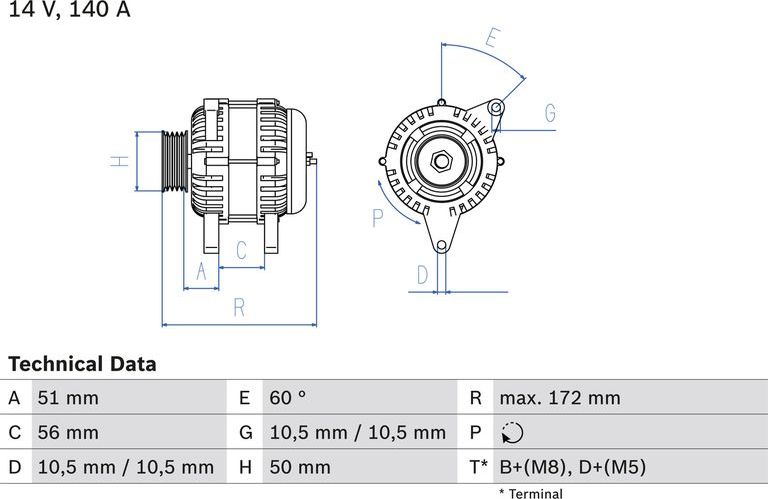 Генератор Bosch для Opel Vectra C 2002-2008. Артикул 0 986 046 230