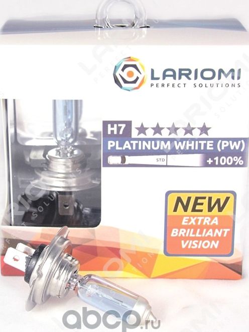 Лампа галогенная H7 12V 55W PX26d Platinum White (+100%) (коробка 2 шт.) (Lariomi). Артикул LB1114PW