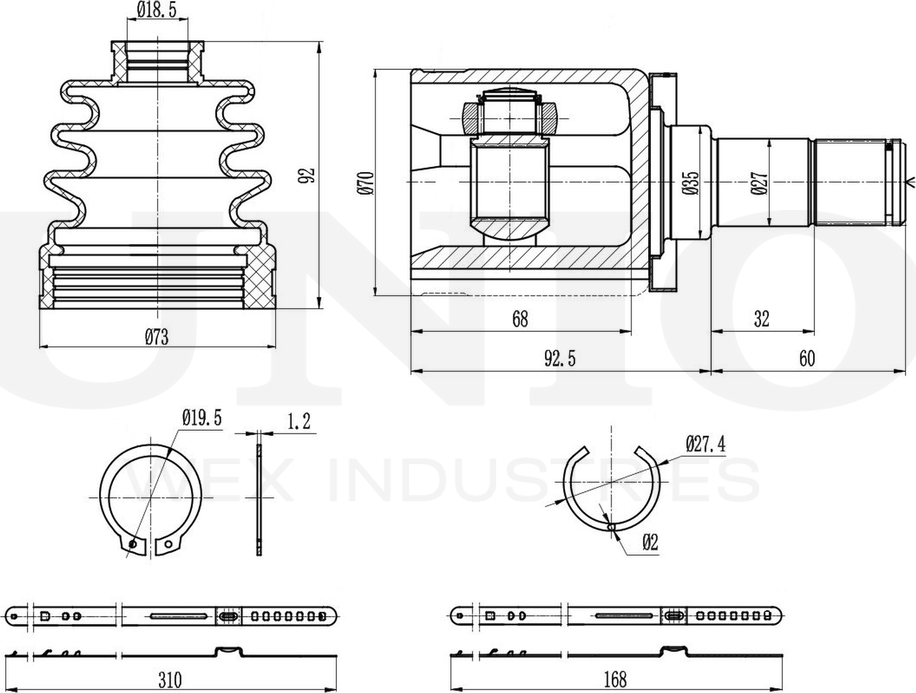 ШРУС внутренний (Unio). Артикул CVJ-30164