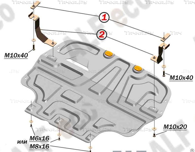 Защита алюминиевая Alfeco для картера и КПП Skoda Superb II B6 2008-2015. Артикул ALF.20.12 AL4