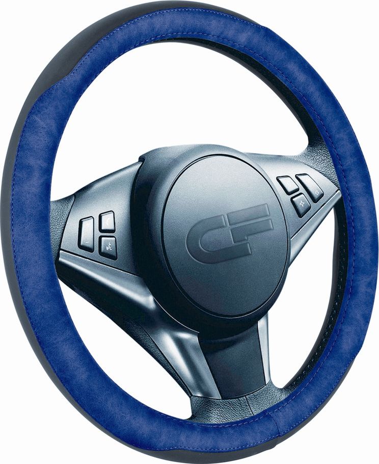 Оплётка на руль CarFashion Bison (размер M, экокожа, цвет ЧЕРНЫЙ/СИНИЙ/СИНИЙ). Артикул 31296