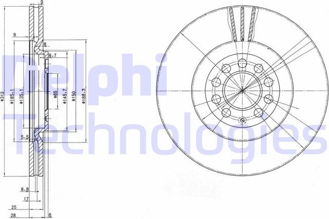 Тормозной диск Delphi передний для SEAT Ibiza IV 2012-2015. Артикул BG3528