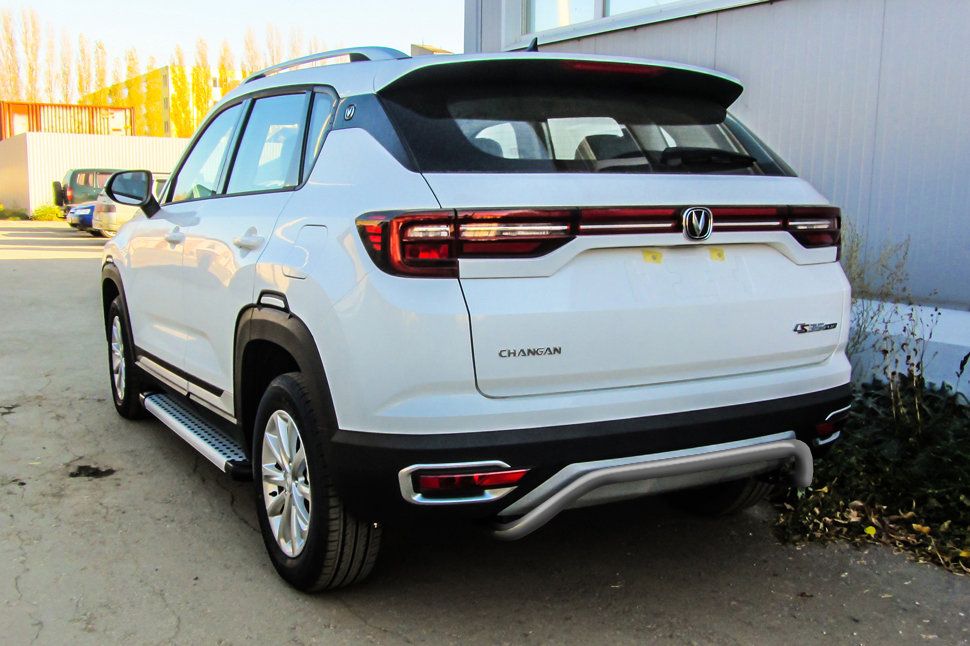 Защита Slitkoff заднего бампера d42 скоба для Changan CS35 Plus 2019-2026 Серебристая. Артикул CHANCS35P-008S