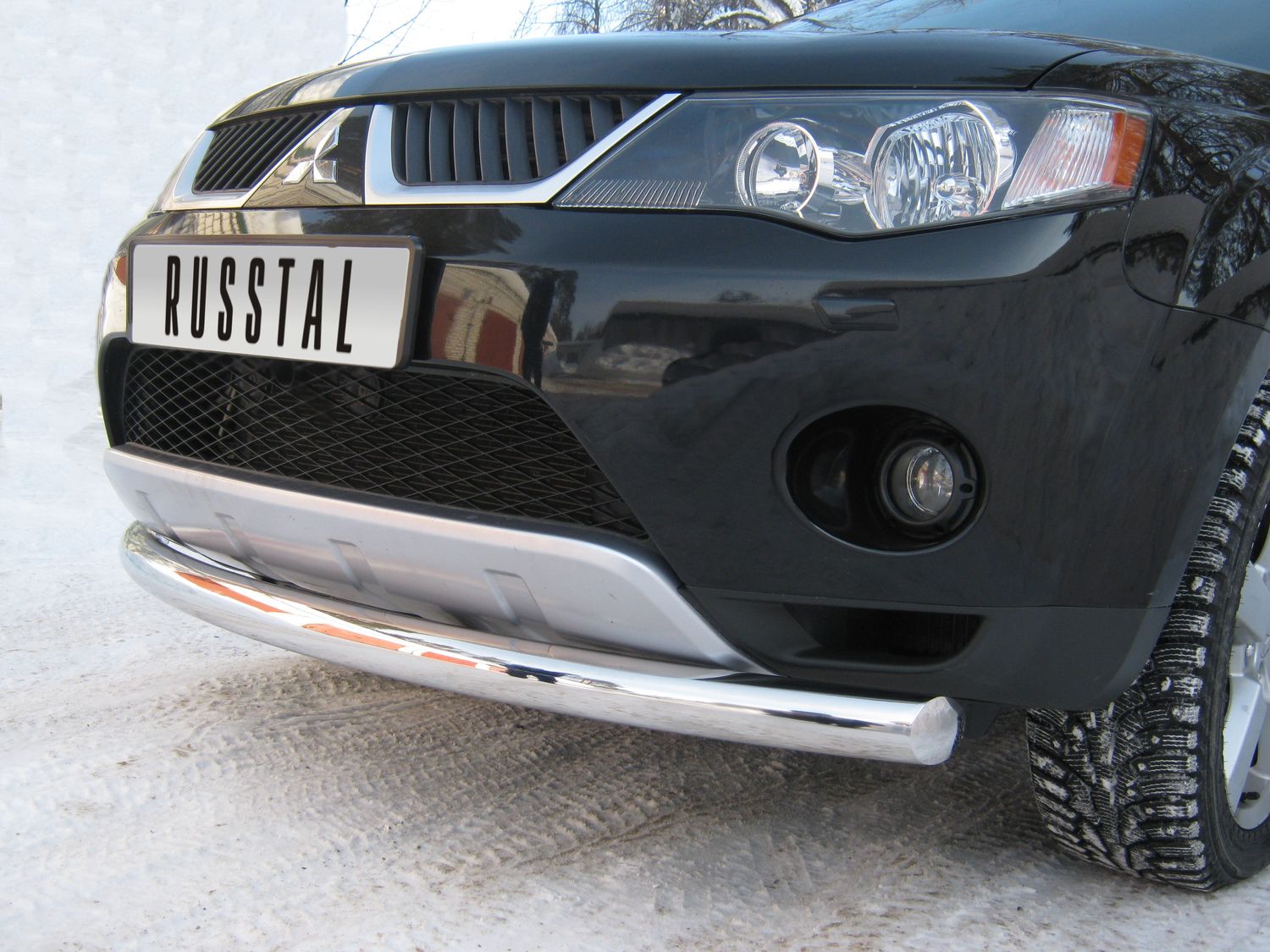 Защита RusStal переднего бампера d76 (дуга) для Mitsubishi Outlander XL 2007-2009. Артикул MOZ-000113