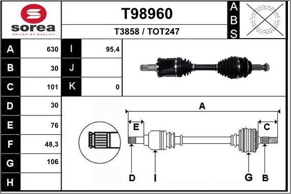 Полуось (привод в сборе, приводной вал) EAI. Артикул T98960