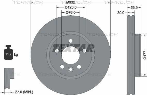 Тормозной диск Textar Pro+ передний для Volkswagen Amarok I 2010-2026. Артикул 92307705