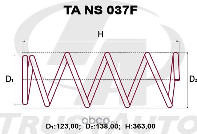 Пружина подвески усиленная () (Trustauto). Артикул TANS037F