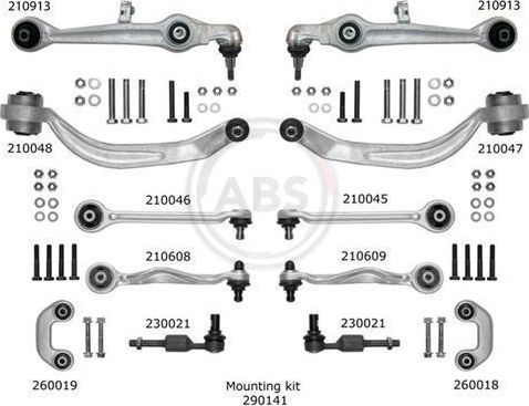 РЕМКОМПЛЕКТ, ПОПЕРЕЧНЫЙ РЫЧАГ ПОДВЕСКИ ABS (алюминий). Артикул 219902