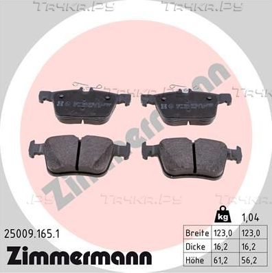 Тормозные колодки Zimmermann задние для Audi Q2 I 2016-2026. Артикул 25009.165.1